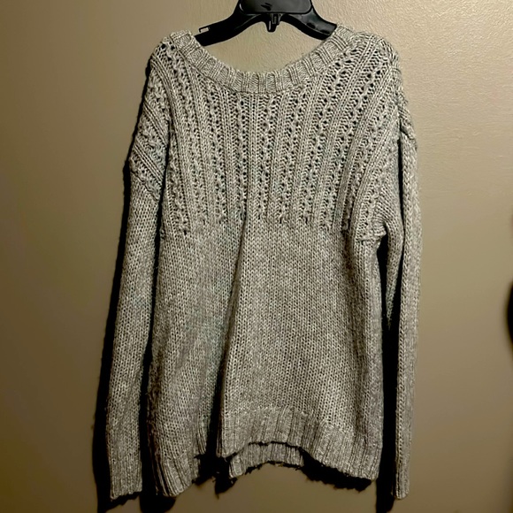 American Eagle Outfitters Sweaters - Grey arie cable knit fuzzy sweater with adjustable ribbon in back, very warm